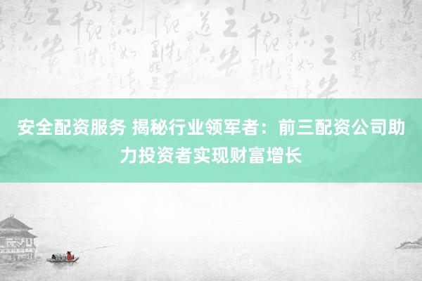 安全配资服务 揭秘行业领军者：前三配资公司助力投资者实现财富增长